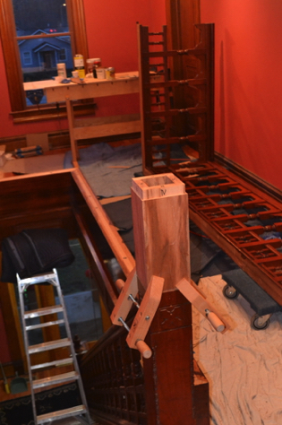 Extending the newel. Extending the newel.